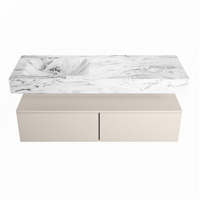 Mondiaz ALAN-DLUX Ensemble de meuble - 130cm - meuble Linen mat - 2 tiroirs - Lavabo Cloud Glace suspendu - vasque Gauche - 1 trou de robinet