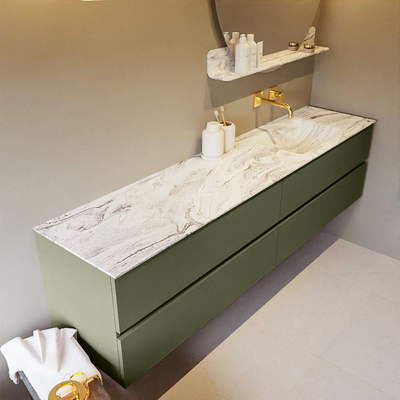 MONDIAZ VICA-DLUX Ensemble meuble de salle de bains - 200cm - meuble bas army - 4 tiroirs - lavabo encastré cloud à droite - sans trous de robinet - version haute 60cm - glace