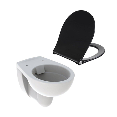 Geberit E-Con toiletset 52x35.5cm diepspoel rimfree met Pressalit closetzitting met softclosing en quickrelease wit/zwart