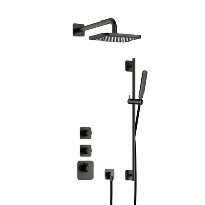 Hotbath Gal IBS40 ensemble de douche de tête encastré - 2 fonctions - bras mural 35cm - douche de tête carrée 22cm - Gunmetal brossé PVD