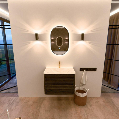 Mondiaz CIRO-DLUX Badkamermeubelset - 70x45x50cm - Solid surface wastafel Ostra - 1 wasbak Midden - 1 kraangat - 2 lades - Shadow