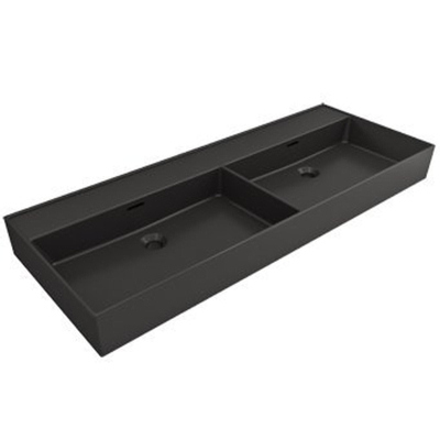 Saniclass Legend Meubel SET wastafelonderkast en hoge kast - 120x47x13cm - overloop - 2 wasbakken links rechts - zonder kraangat - keramiek - mat zwart SHOWROOMMODEL