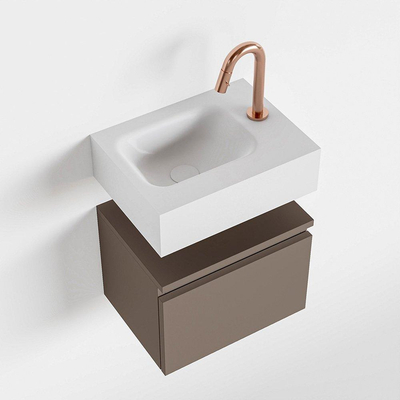 MONDIAZ ANDOR Toiletmeubel 40x30x30cm met 1 kraangaten 1 lades smoke mat Wastafel Lex links Solid Surface Wit