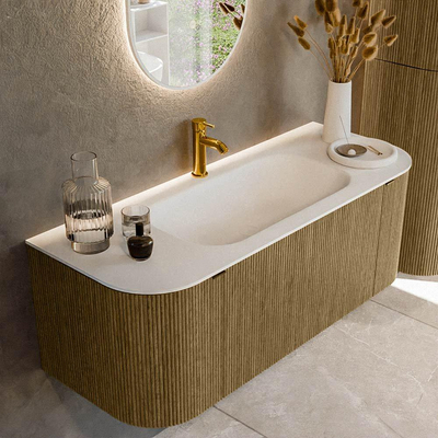 Mondiaz KURVE Badkamermeubelset - 120x46x40cm - 1 lade - 2 deuren - wastafel solid surface - midden - 1 kraangat - Dusk