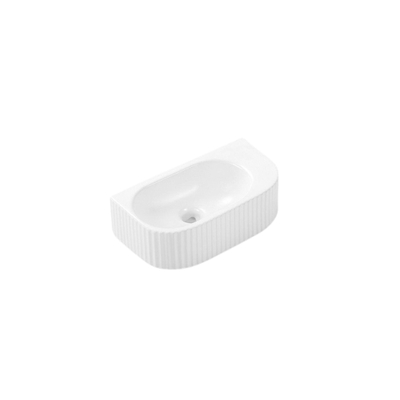QeramiQ Blend Lave-mains - 40x22x12cm - Strié - demi-rond - sans trou de robinet - Céramique - Blanc brillant