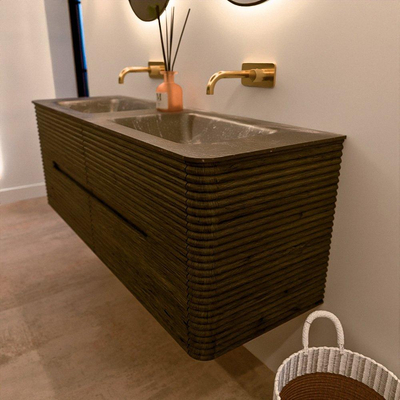 Mondiaz CIRO-DLUX Badkamermeubelset - 140x45x50cm - Solid surface wastafel Lava - 2 wasbak Dubbel - zonder kraangaten - 4 lades - Shadow