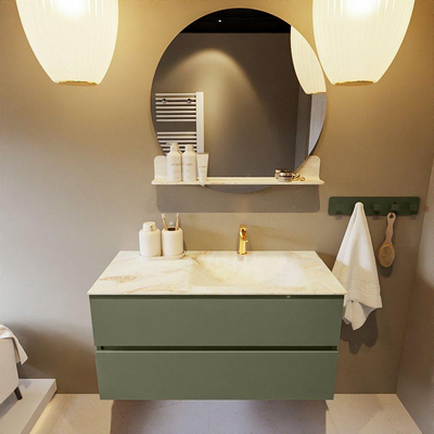 Mondiaz VICA-DLUX Ensemble de meuble de salle de bain - 100cm - meuble sous-vasque armée - 2 tiroirs - lavabo encastré cloud droite - 1 trou de robinet - version haute de 60cm - frape