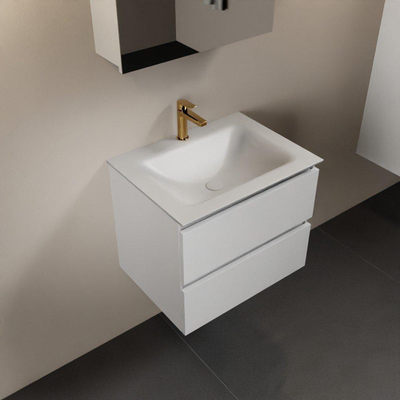 Mondiaz Aivy badmeubelset - 60x45x50cm - 1 kraangat - 1 wasbak talc Solid surface - Midden - 2 lades - Met spiegelkast - MDF Talc