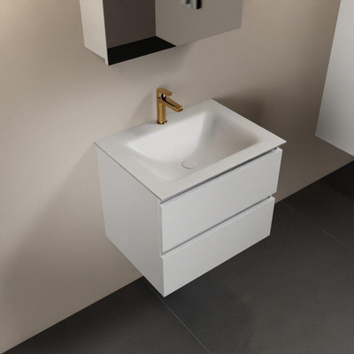 Mondiaz AIVY Ensemble de meuble - 60x45x50cm - 1 trou de robinet - 1 vasque Talc Solid surface - Centre - 2 tiroirs - avec armoire de toilette - MDF Talc