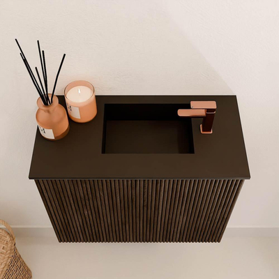 Mondiaz JOYA 50cm meuble de salle de bains - couleur Walnut - Vasque FAYE position Droite 1 trou de robinet couleur Urban.