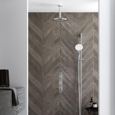Hotbath Cobber Ensemble de douche de tête encastré - bras de douche mural 35 cm - douche de tête ronde 20 cm - douchette barre - nickel brossé