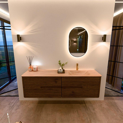 Mondiaz CIRO-DLUX Badkamermeubelset - 170x45x50cm - Solid surface wastafel Saba - 1 wasbak Rechts - 1 kraangat - 4 lades - Dusk