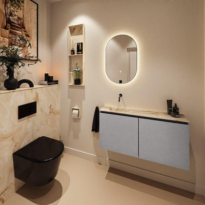 MONDIAZ TURE-DLUX Meuble toilette - 100cm - Plata - EDEN - vasque Frappe - position gauche - sans trou de robinet