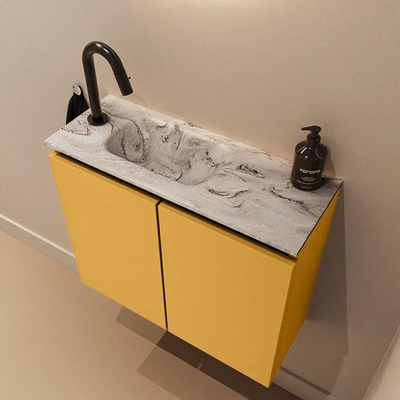MONDIAZ TURE-DLUX 60cm toiletmeubel Ocher. EDEN wastafel Glace positie links. Met 1 kraangat.
