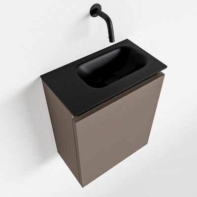 MONDIAZ TURE Toiletmeubel 40x23x50cm met 0 kraangaten 1 deuren smoke mat Wastafel Eden rechts Solid Surface Zwart