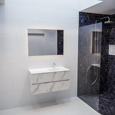 Mondiaz VICA ensemble de meuble de salle de bain - 100cm - meuble sous-vasque carrara - 2 tiroirs - lavabo cloud droite - 1 trou de robinet - miroir LED - version XL 60cm de haut