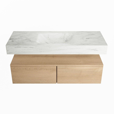 MONDIAZ ALAN - DLUX Badkamermeubelset - 120cm - onderkast - Washed Oak - 2 lades - vrijhangende wastafel - wasbak midden - 0 kraangaten - Opalo