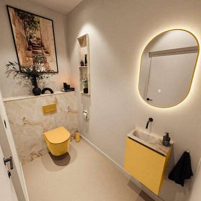 MONDIAZ TURE-DLUX meuble WC 40 cm Ocher. EDEN lavabo Frappe position gauche. Sans trou de robinet.