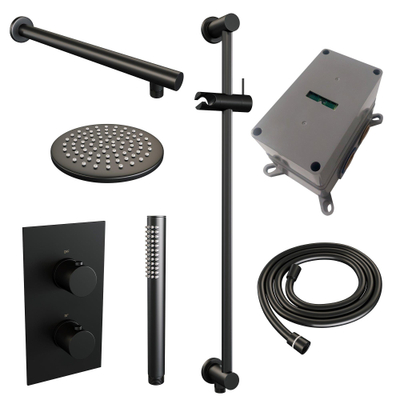 BRAUER Black Edition inbouw regendoucheset – Ø20 cm hoofddouche – 40 cm rechte wandarm – staafhanddouche – met omstel