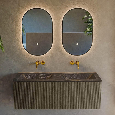 Mondiaz KURVE-DLUX Ensemble de meuble salle de bain - 120x46x40cm - 1 tiroir - lavabo en solid surface - double - sans trou de robinet - Shadow