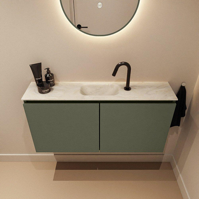 MONDIAZ TURE-DLUX Meuble toilette - 100cm - Army - EDEN - vasque Ostra - position centrale - 1 trou de robinet