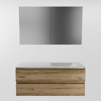 Mondiaz Aivy ensemble meuble de salle de bains - 120x45x50cm - 0 trous de robinet - 1 vasque talc Solid Surface - Droite - 2 tiroirs - Avec armoire de toilette - Mélamine Chai