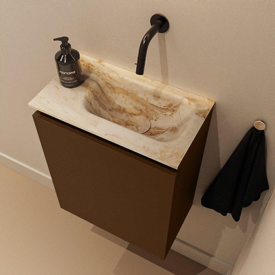 MONDIAZ TURE-DLUX Meuble de toilette 40 cm Rust. Lavabo EDEN Frappe position droite. Sans trou de robinet.