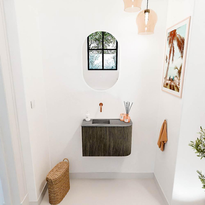 Mondiaz JOYA-DLUX 61.6cm toiletmeubel - ronding rechts kleur Shadow - Wastafel FAYE positie Links Zonder kraangat kleur Sombra.