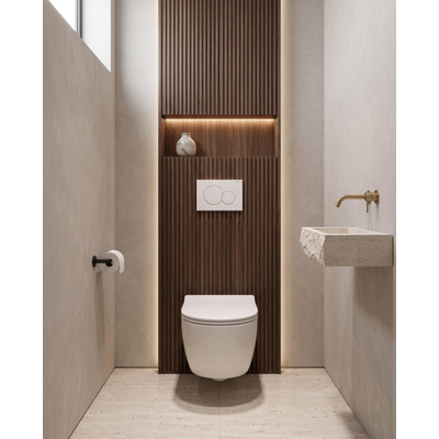 QeramiQ Dely Swirl Toiletset - 36.5x53cm - Geberit UP720 Duofix Sigma inbouwreservoir - slim zitting - bedieningsplaat Sigma wit - ronde knoppen - mat wit