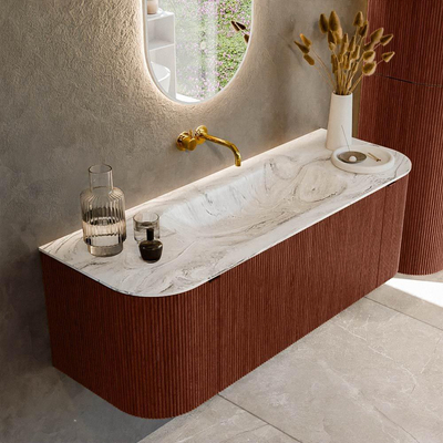 Mondiaz KURVE-DLUX Badkamermeubelset - 130x46x40cm - 1 lade - 2 deuren - wastafel solid surface - midden - zonder kraangat - Ruby
