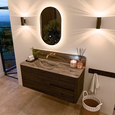 Mondiaz CIRO-DLUX Ensemble de meubles de salle de bains - 120x45x50cm - vasque solid surface Sombra - 1 bassin à gauche - sans trous de robinet - 2 tiroirs - Shadow