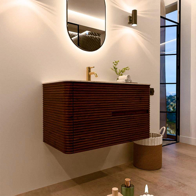 Mondiaz CIRO-DLUX Badkamermeubelset - 90x45x50cm - Solid surface wastafel Meli - 1 wasbak Midden - 1 kraangat - 2 lades - Ruby