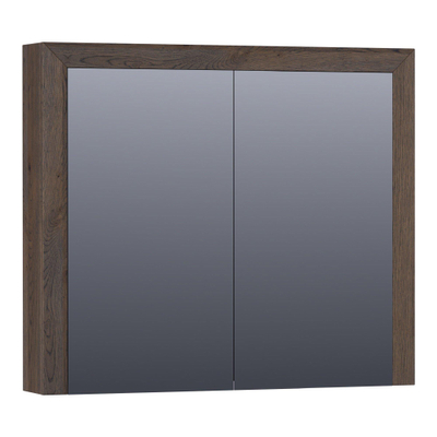 Saniclass Massief eiken Spiegelkast - 80x70x15cm - 2 links/rechtsdraaiende spiegeldeuren - Hout black oak
