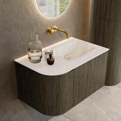 Mondiaz KURVE-DLUX Ensemble de meuble de salle de bains - 75x46x40cm - 1 tiroir - 1 porte - lavabo solid surface - droit - sans trou de robinet - Shadow