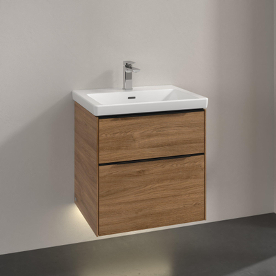 Villeroy & Boch Subway 3.0 Wastafelonderkast - met verlichting - 2 uittrekladen - 572x576x478mm - Oak Kansas (mat hout)
