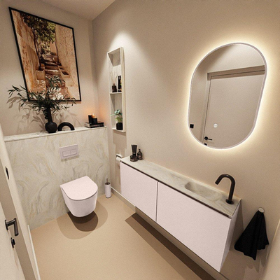 MONDIAZ TURE-DLUX meuble WC 120 cm Rosee. Lavabo EDEN Ostra position droite. Avec 1 trou de robinet.