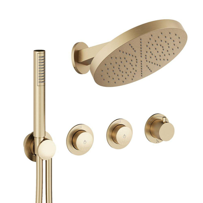 Crosswater MODULE Regendoucheset inbouw - 3 hendels - 30cm douchekop - handdouche - wandarm - geborsteld messing (goud)
