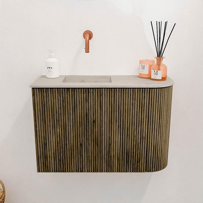 Mondiaz JOYA-DLUX 61.6cm toiletmeubel - ronding rechts kleur Dusk - Wastafel FAYE positie Links Zonder kraangat kleur Opalo.