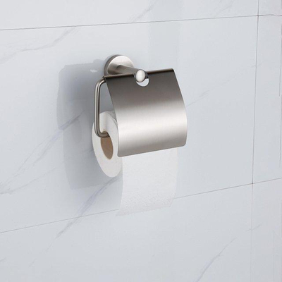 FugaFlow Eccelente Ensemble d’accessoires WC - porte-rouleau avec couvercle - brosse WC - crochet à serviette - inox brossé PVD (inox)