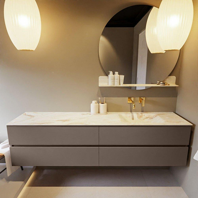 Mondiaz VICA-DLUX ensemble de meuble de salle de bain - 200cm - meuble sous-vasque fumée - 4 tiroirs - lavabo encastré nuage droite - sans trous de robinet - version haute de 60cm - ostra