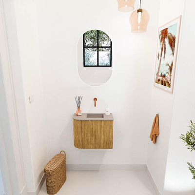 Mondiaz JOYA-DLUX 51.6cm toiletmeubel - ronding links kleur Oak - Wastafel FAYE positie Rechts Zonder kraangat kleur Saba.