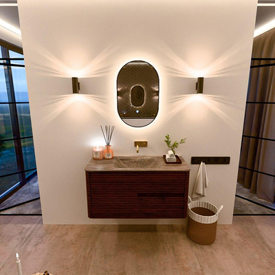 Mondiaz CIRO-DLUX Badkamermeubelset - 100x45x50cm - Solid surface wastafel Oza - 1 wasbak Midden - zonder kraangaten - 2 lades - Ruby