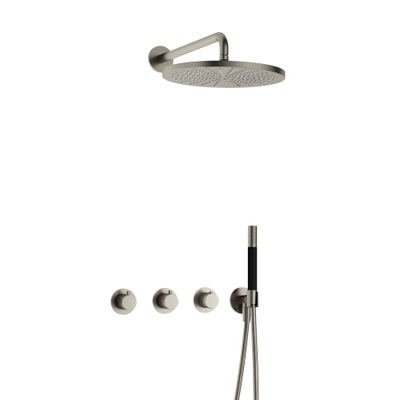 Hotbath Cobber IBS70 Ensemble de douche de tête encastré - bras mural 38,5cm - douche de tête ronde 30cm - douchette barre - nickel brossé