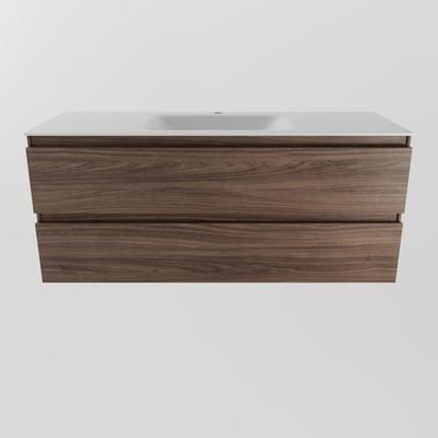 Mondiaz AIVY Ensemble de meuble - 120x45x50cm - 1 trou de robinet - 1 vasque Urban Solid surface - Centre - 2 tiroirs - avec armoire de toilette - Melamine Mocha