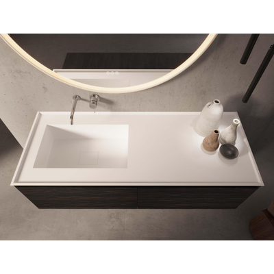 Thebalux Tresor Ensemble meuble de salle de bains - 140x55x41.5cm - 2 tiroirs - sans poignées - Vasque Corian - gauche - sans trou de robinet - Italian Alpi