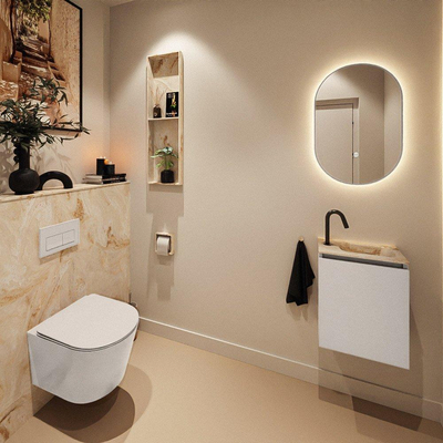 MONDIAZ TURE-DLUX 40cm toiletmeubel Linen. EDEN wastafel Frappe positie rechts. Met 1 kraangat.