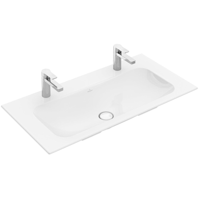 Villeroy & Boch finion meubelwastafel - met 2 kraangaten - 100x50cm CeramicPlus - zonder overloop - White Alpine (glans wit)