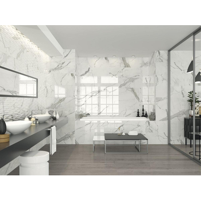 ÉCHANTILLON Terravito Alpuro carreau mural - 40x120cm - 10mm - Rectangulaire - rectifié - Aspect marbre - Blanc/noir brillant
