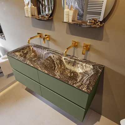 Mondiaz VICA-DLUX ensemble de meuble de salle de bain - 120cm - meuble sous-vasque armée - 4 tiroirs - lavabo encastré nuage double - sans trous de robinet - version haute de 60cm - lave