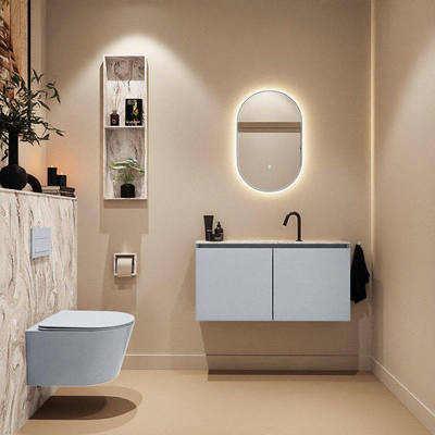 MONDIAZ TURE-DLUX Meuble toilette - 100cm - Clay - EDEN - vasque Glace - position centrale - 1 trou de robinet